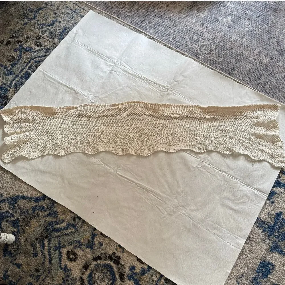 Pair Crochet Cotton Valances 10x56 Scallops Medallions Cottage Country Farmhouse